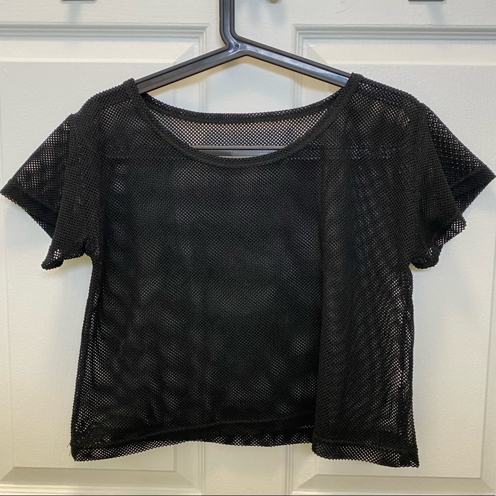 NWOT Black Mesh Cropped T-Shirt